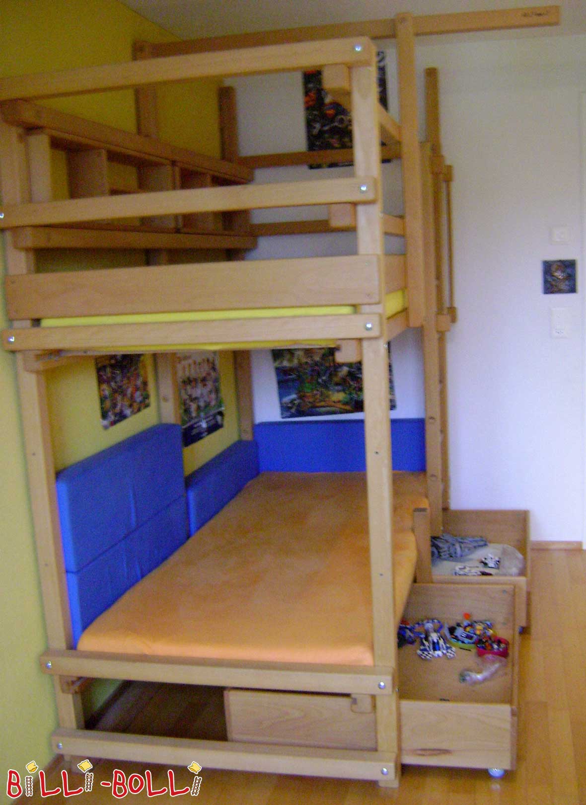 Bunk bed, 90 x 200 cm, oiled-waxed beech (Category: second hand bunk bed)