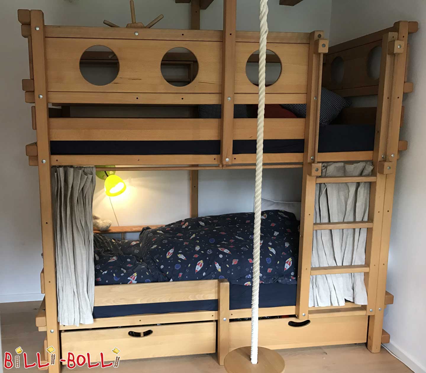 Bunk bed, 90 x 200 cm, oiled-waxed beech (Category: second hand loft bed)