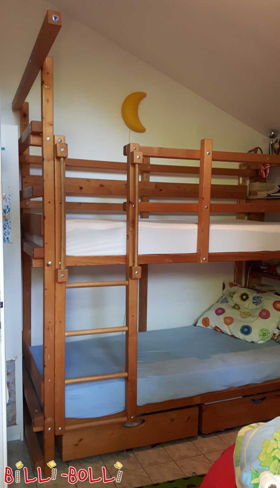 Dviaukštė lova, 90 x 200 cm, alyvuota-vaškuota eglė (Kategorija: Naudojama palėpės lova)