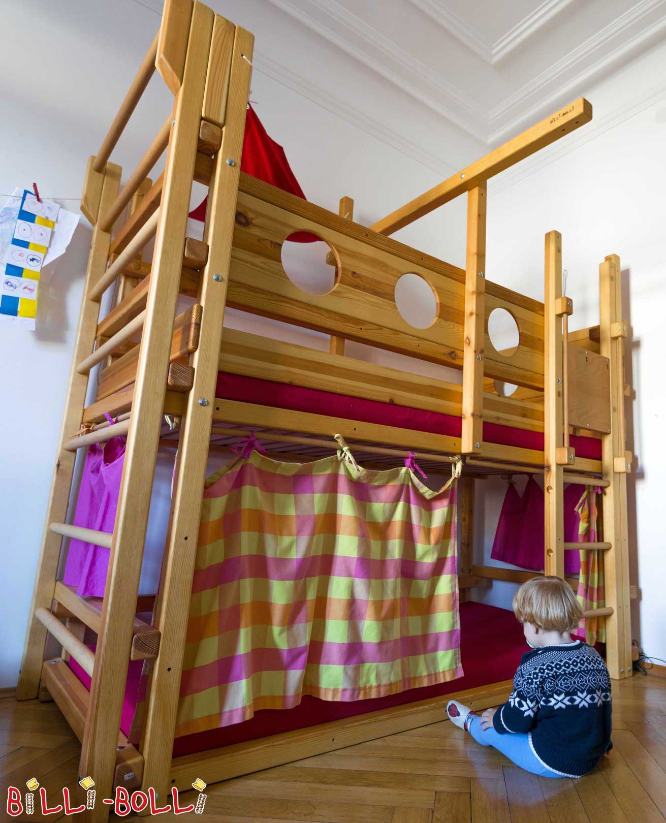 Bunk bed, 90 x 200 cm, oiled-waxed pine (Category: second hand loft bed)