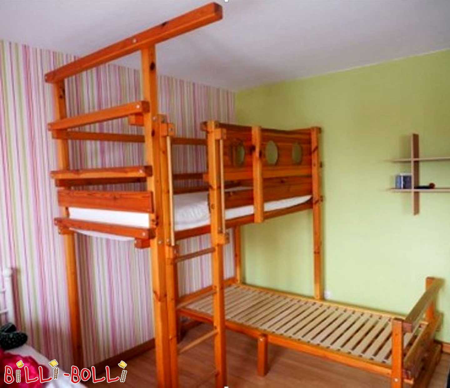 سرير بطابقين فوق زاوية، 90 × 200 سم، صنوبر مشمع بالزيت (باب: سرير بطابقين مستعمل)