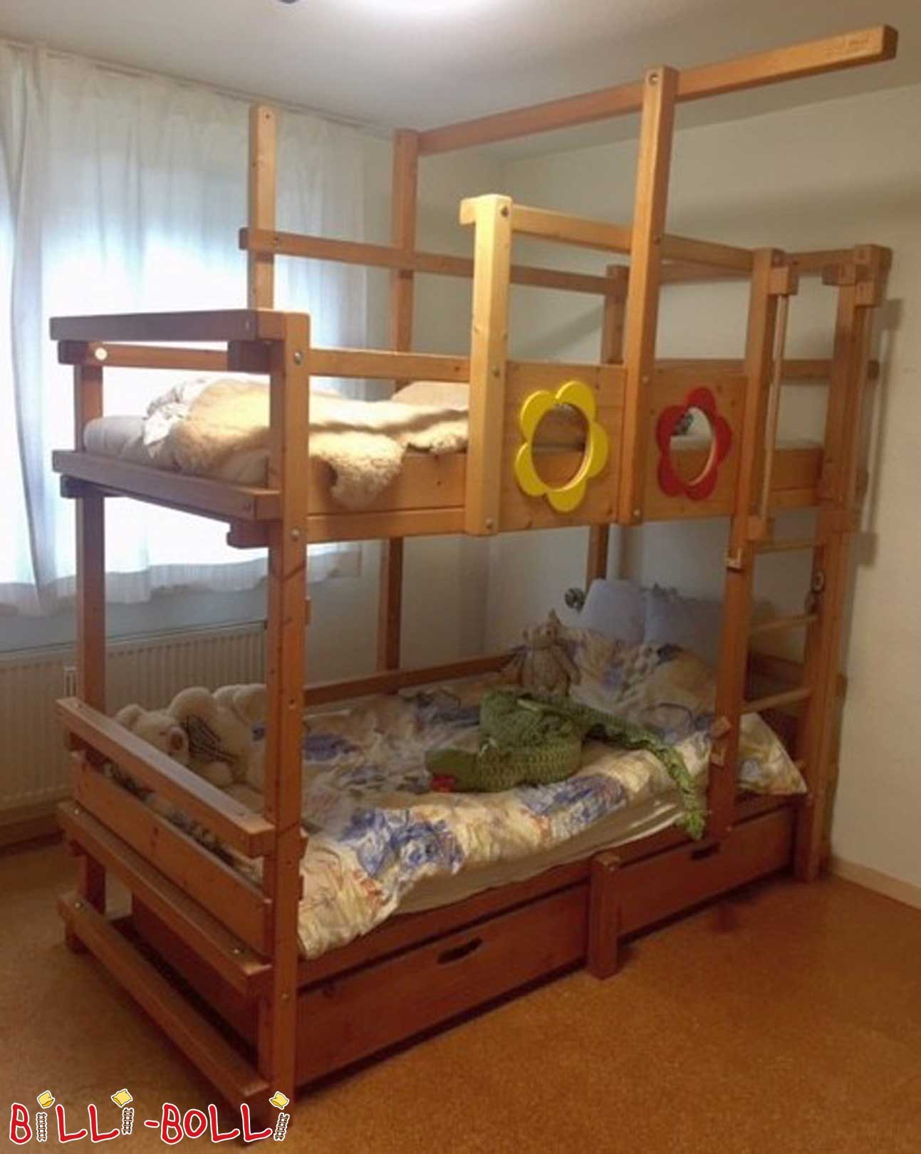 बंक बेड, 90 x 200 सेमी, तेल से सना हुआ लच्छेदार पाइन (कोटि: चारपाई बिस्तर का इस्तेमाल किया)