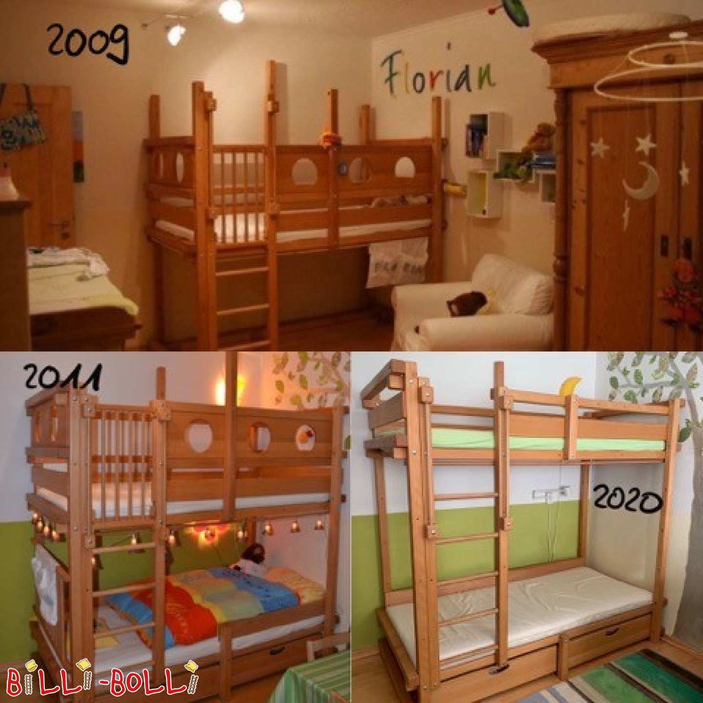 سرير بطابقين مصنوع من خشب الزان المزيت في دورين (باب: سرير علوي مستعمل)