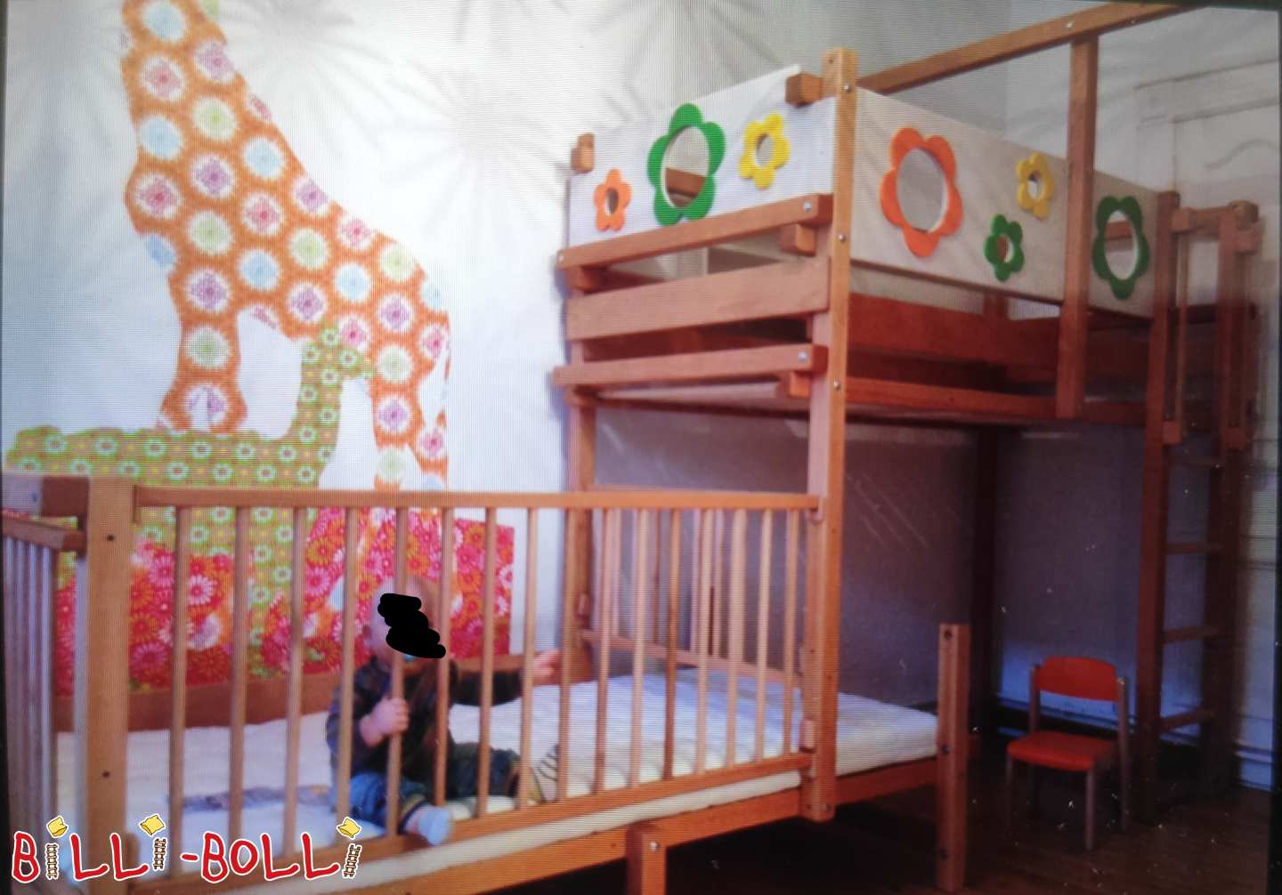 Bunk bed, oiled beech, with conversion kit and baby gate set, 90x200 (Category: Bunk Bed Laterally Staggered pre-owned)