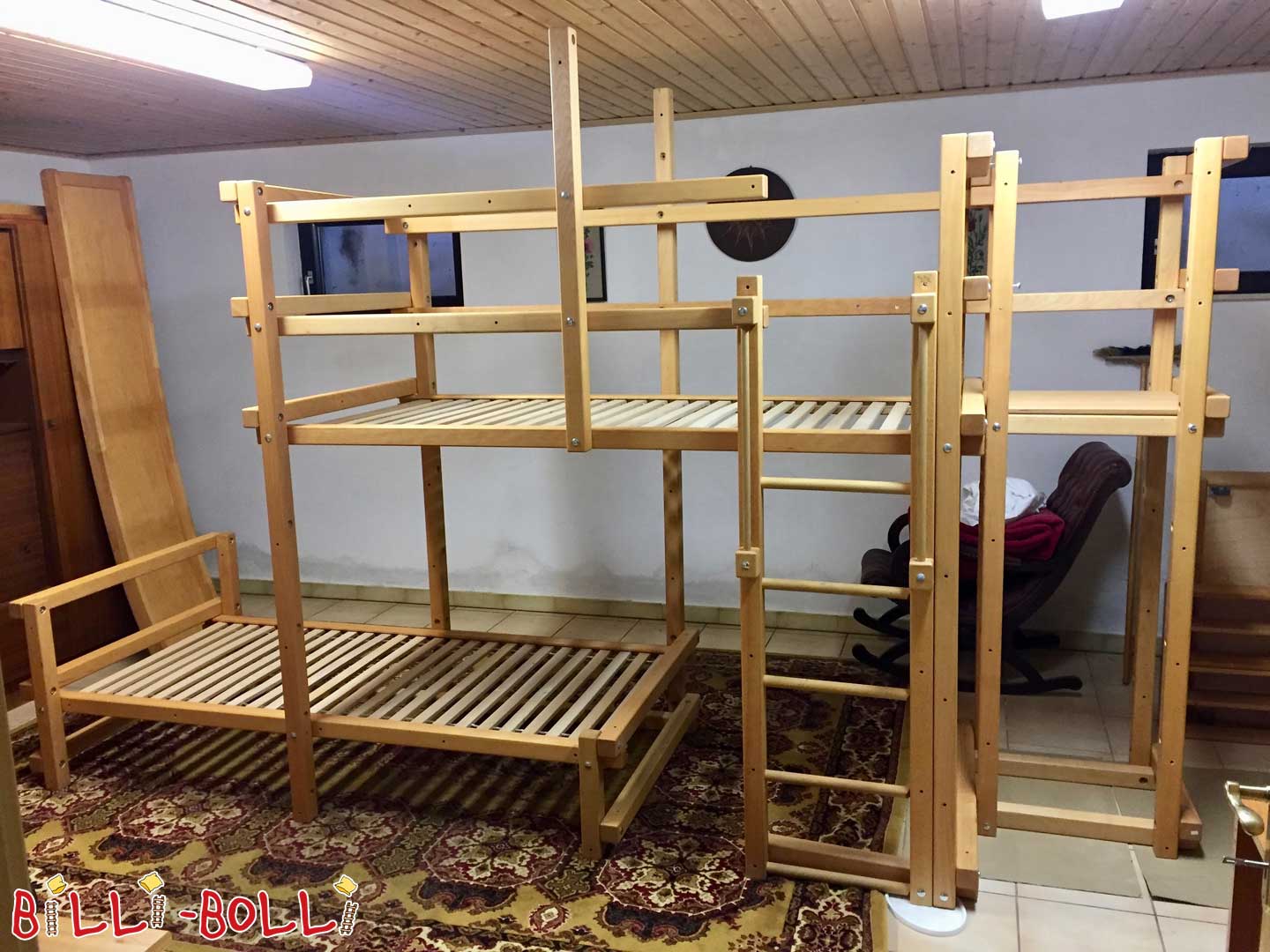 Bunk bed oiled beech, many accessories (Category: second hand bunk bed)