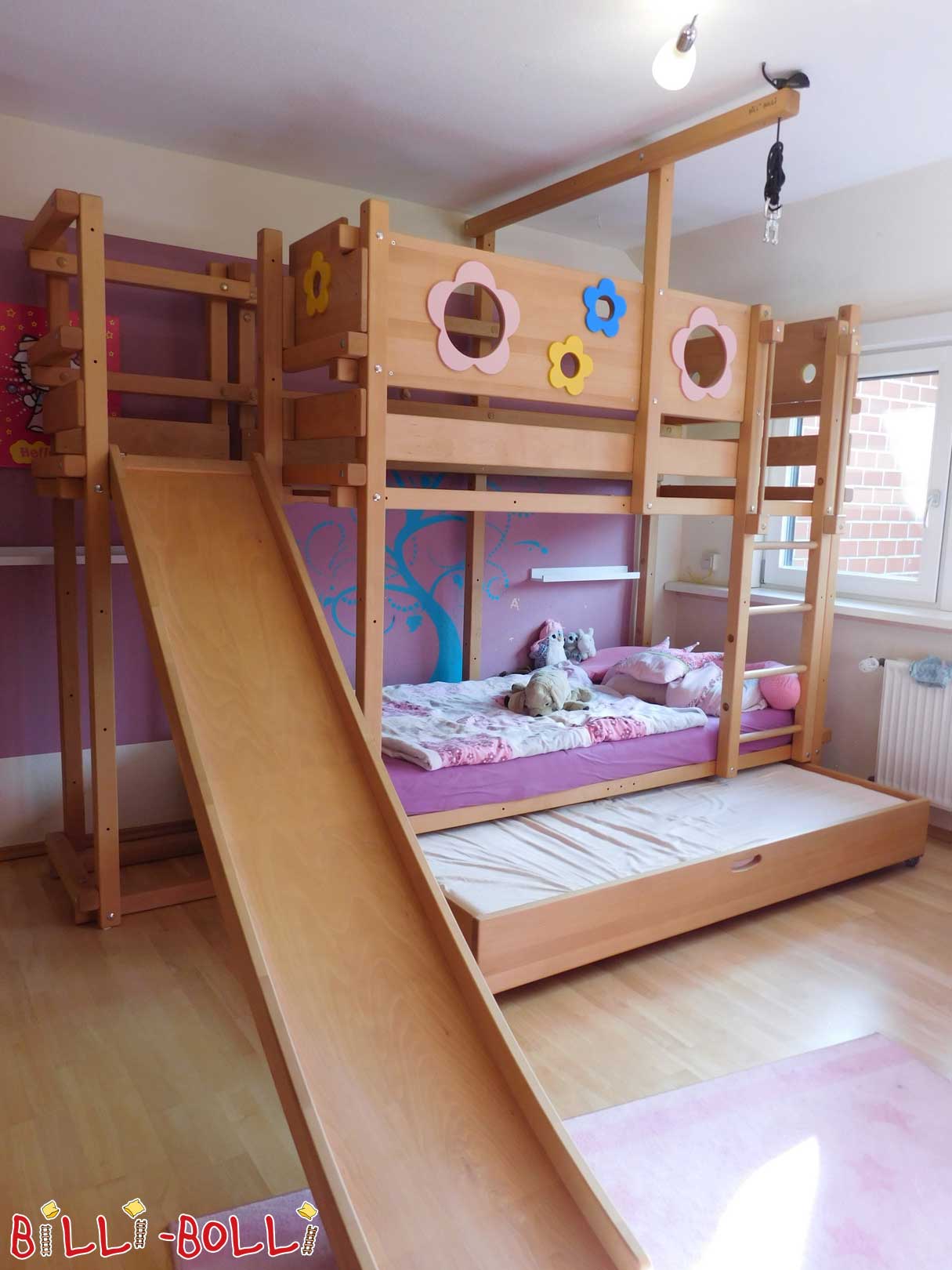 Bunk bed, beech, incl. drawer bed, slide tower and slide (Category: second hand bunk bed)