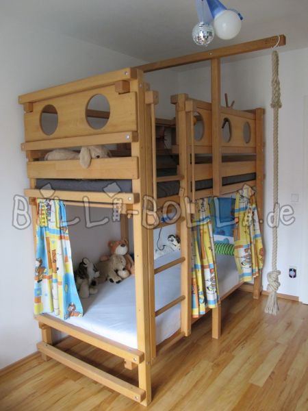 Poschodová posteľ v olejovanom buku - 90 x 200 cm (Kategória: Použitá vysoká posteľ)