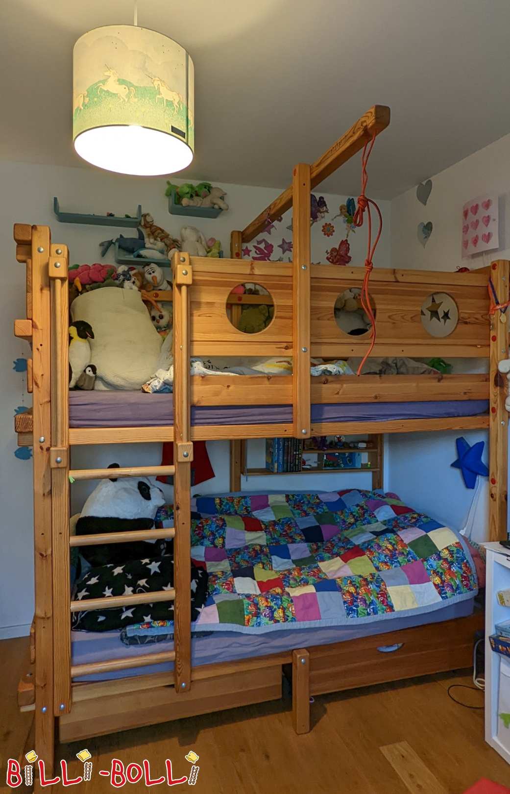سرير بطابقين صنوبر مشمع بالزيت (100 × 200 سم) مع أرجوحة (الفئة: سرير بطابقين used)