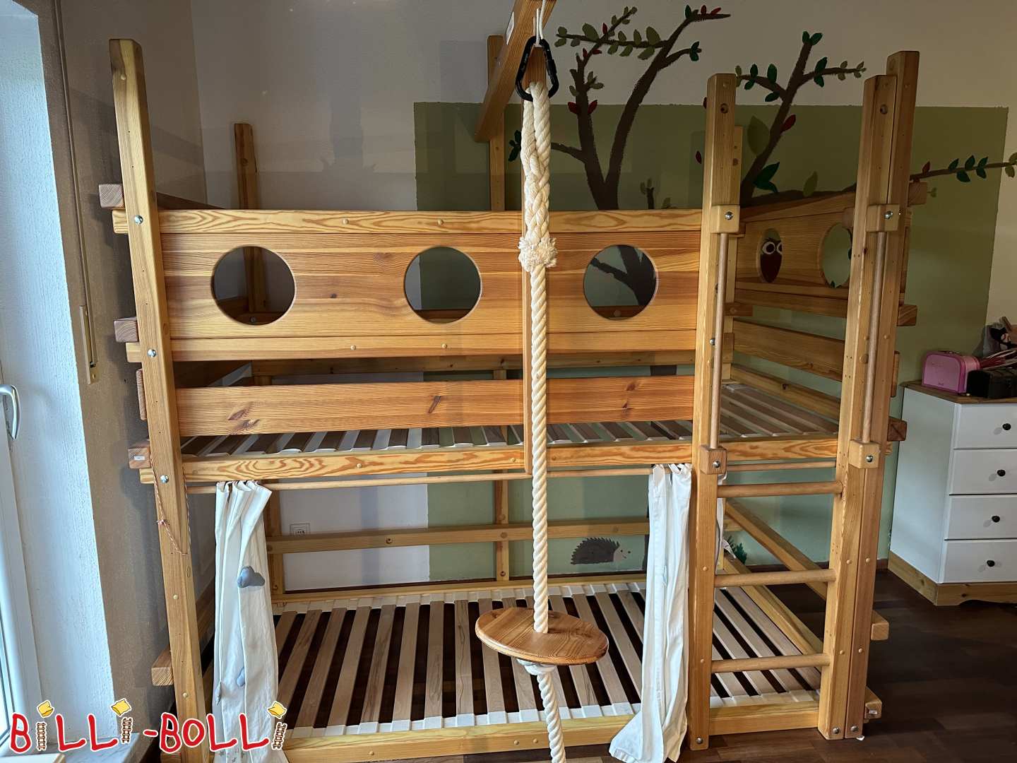 Bunk bed pine oiled/waxed with porthole 100x200 cm (Category: Bunk Bed pre-owned)