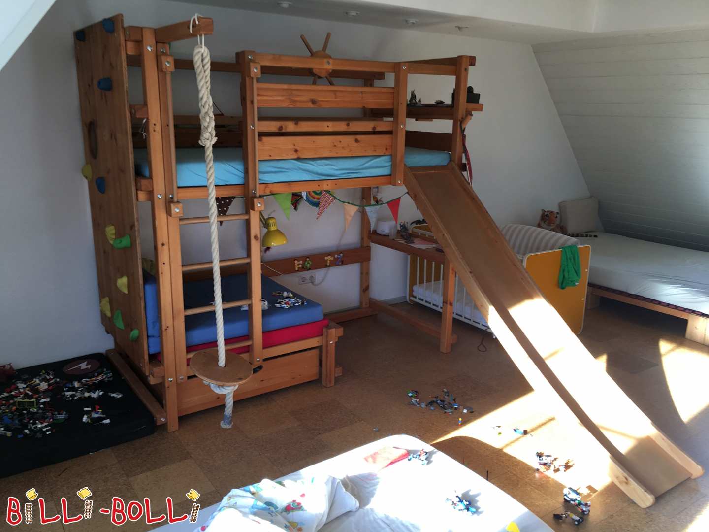 Bunk bed/cosy corner bed 90 x 200 cm, spruce oiled/ waxed (Category: second hand bunk bed)