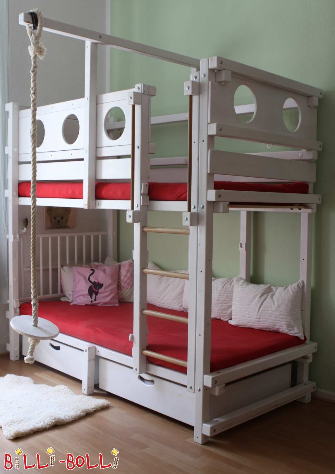 Bunk bed with portholes in pine, white glazed (Category: Bunk Bed pre-owned)