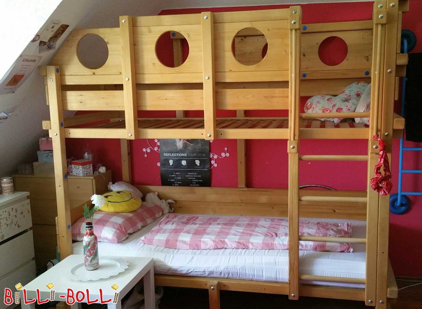 Bunk bed with sloping roof step in spruce untreated (Category: second hand bunk bed)