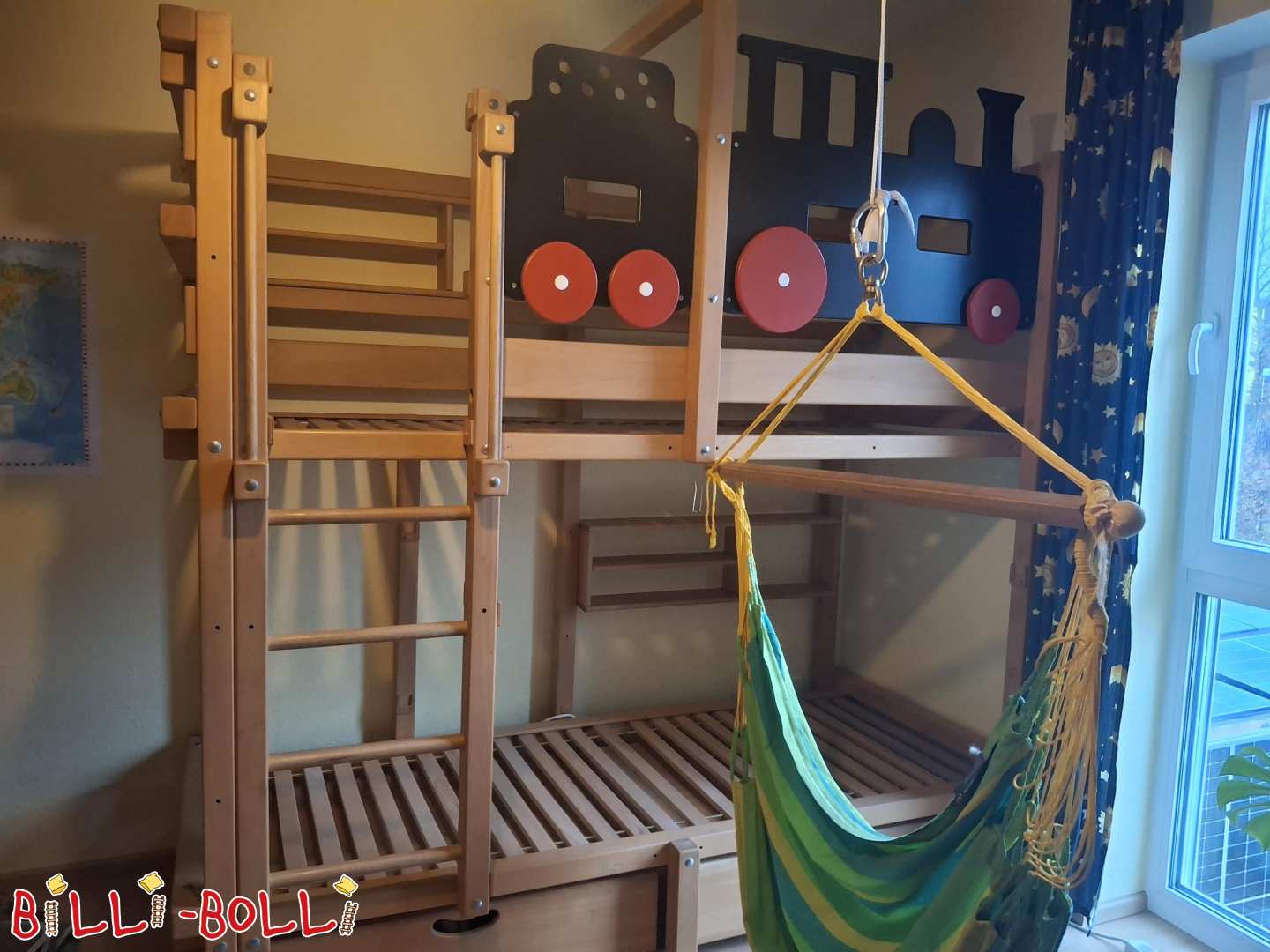 Beliche com locomotiva e acessórios em 80 x 200 cm, faia oleada (Categoria: Camas usadas)