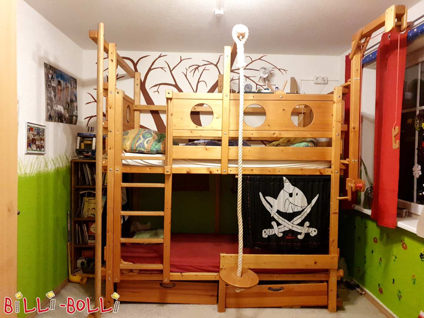 Bunk bed with swing, fireman pole and crane - Spruce - in Berlin (Category: Bunk Bed pre-owned)
