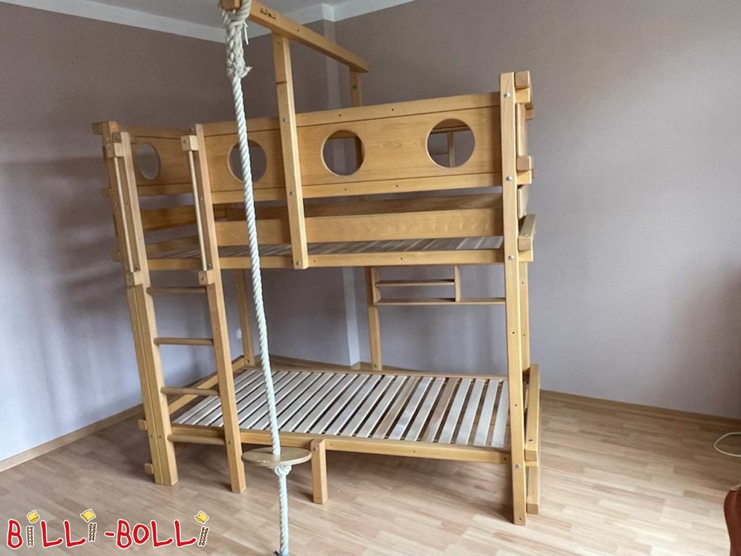 Двох'ярусне ліжко з гойдалками і поличками, змащений маслом бук (Категорія: Ліжко-горище вирощування разом з дитиною used)