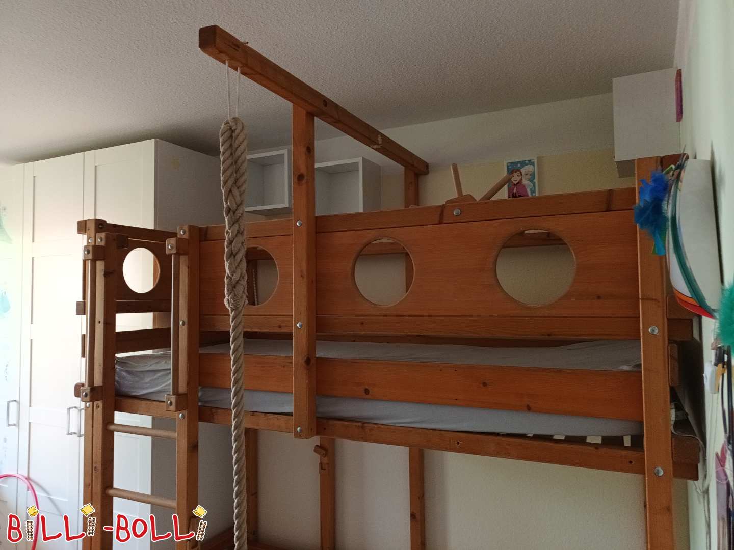 Dviaukštė lova su plokšteliniu sūpynės, medaus spalvos, pušies, 90x200 cm (Kategorija: Dviaukštė lova used)