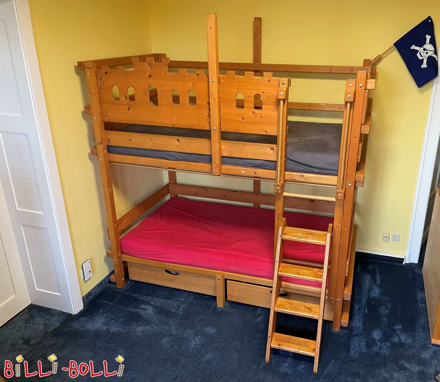 Stapelbed ridderkasteel in sparren 100x200 met accessoires (Categorie: Stapelbed gebruikt)