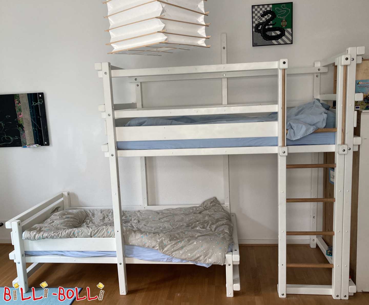 Bunk bed-offset, coloured white lacquered, 90x190 (Category: Bunk Bed Laterally Staggered pre-owned)