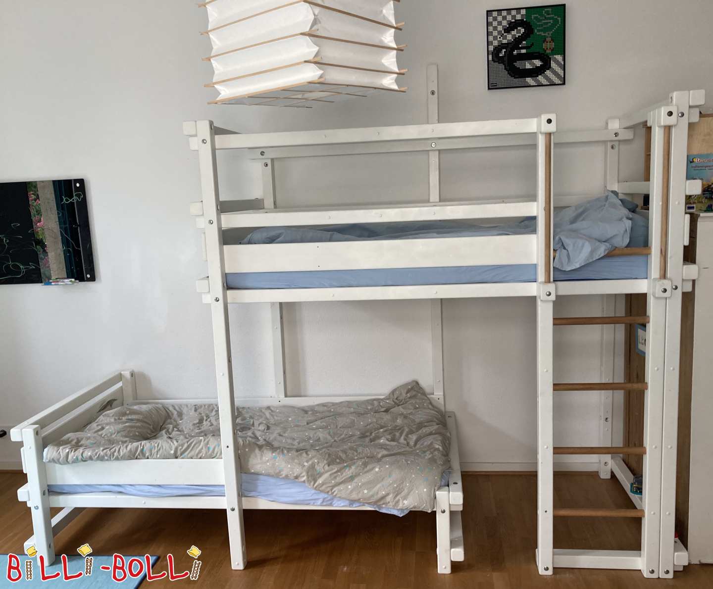 Bunk bed-offset, wit gelakt, 90x190 (Categorie: Stapelbed zijdelings verschoven gebruikt)