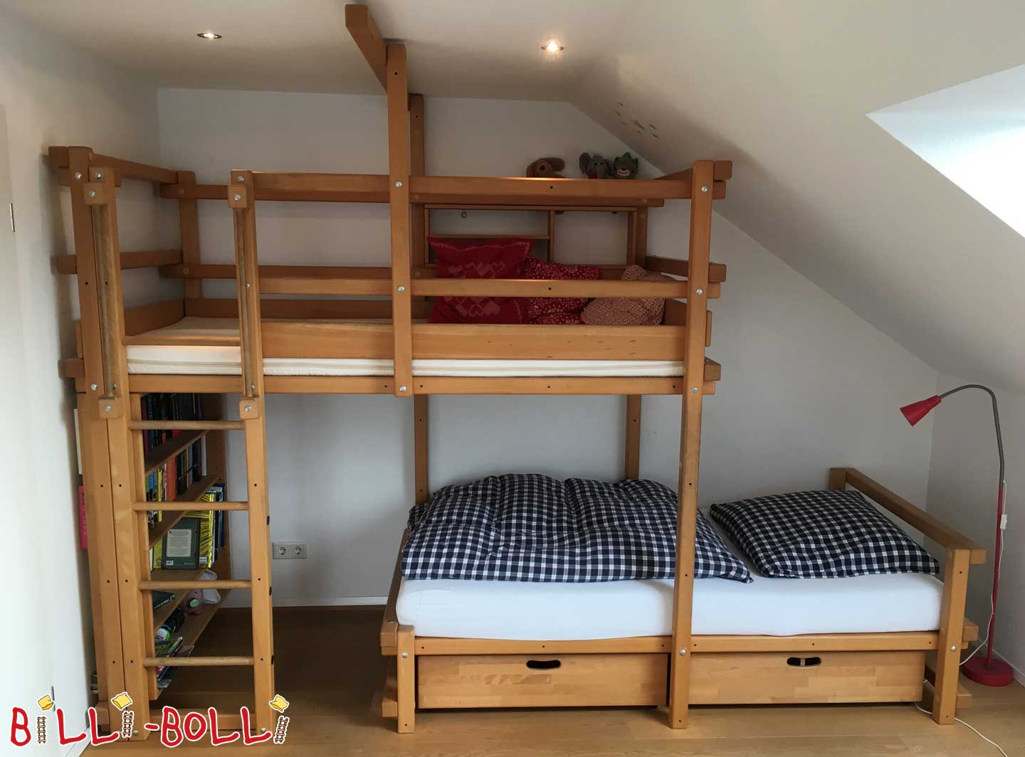 إزاحة سرير بطابقين، 100 × 200 سم، زان مشمع بالزيت (باب: سرير بطابقين مستعمل)