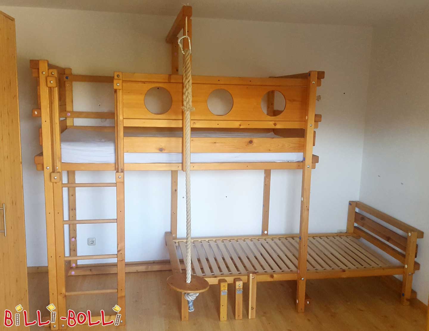 Bunk bed-side-offset, 100 x 200 cm, incl. conversion set (Category: second hand loft bed)