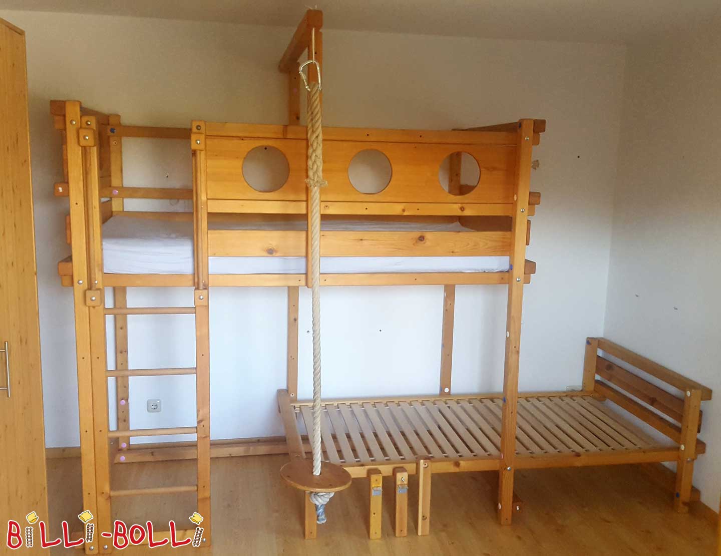 Etagebett lateral offset, 100 x 200 cm, inklusiv Konversiounsset (Kategorie: Loft Bett néideg)