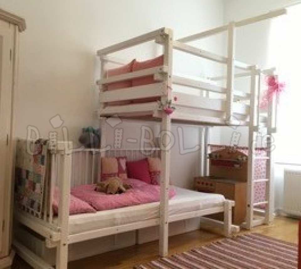 Bunk bed-side-offset, 90 x 200 cm, white lacquered spruce (Category: second hand bunk bed)