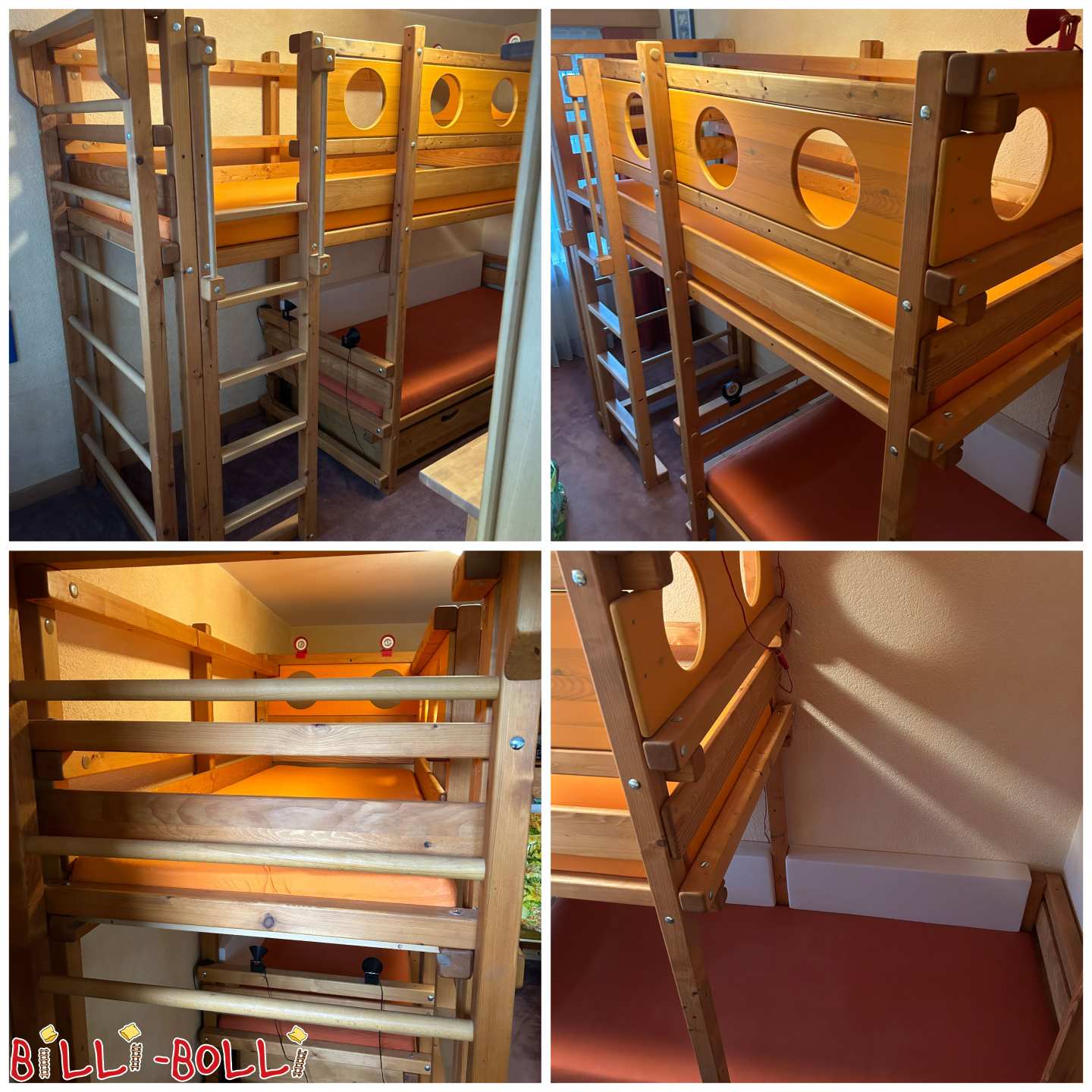 Letto a castello sfalsato lateralmente, 90 cm stretto, con barre di parete (Categoria: Letto a castello spostato lateralmente usato)