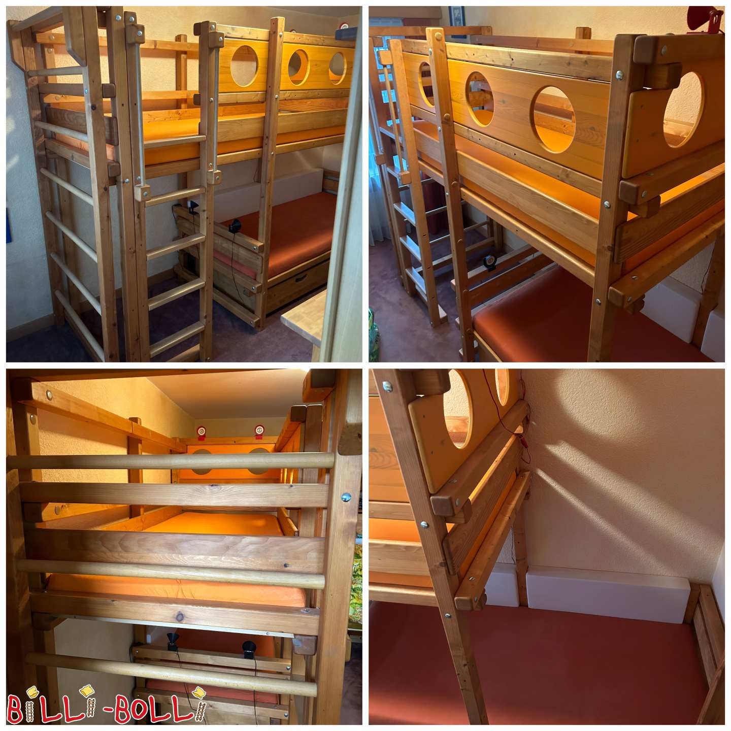 Letto a castello spostato lateralmente, 90cm di spessore, con barre a muro (Categoria: Letto a castello a sbalzo di seconda mano)