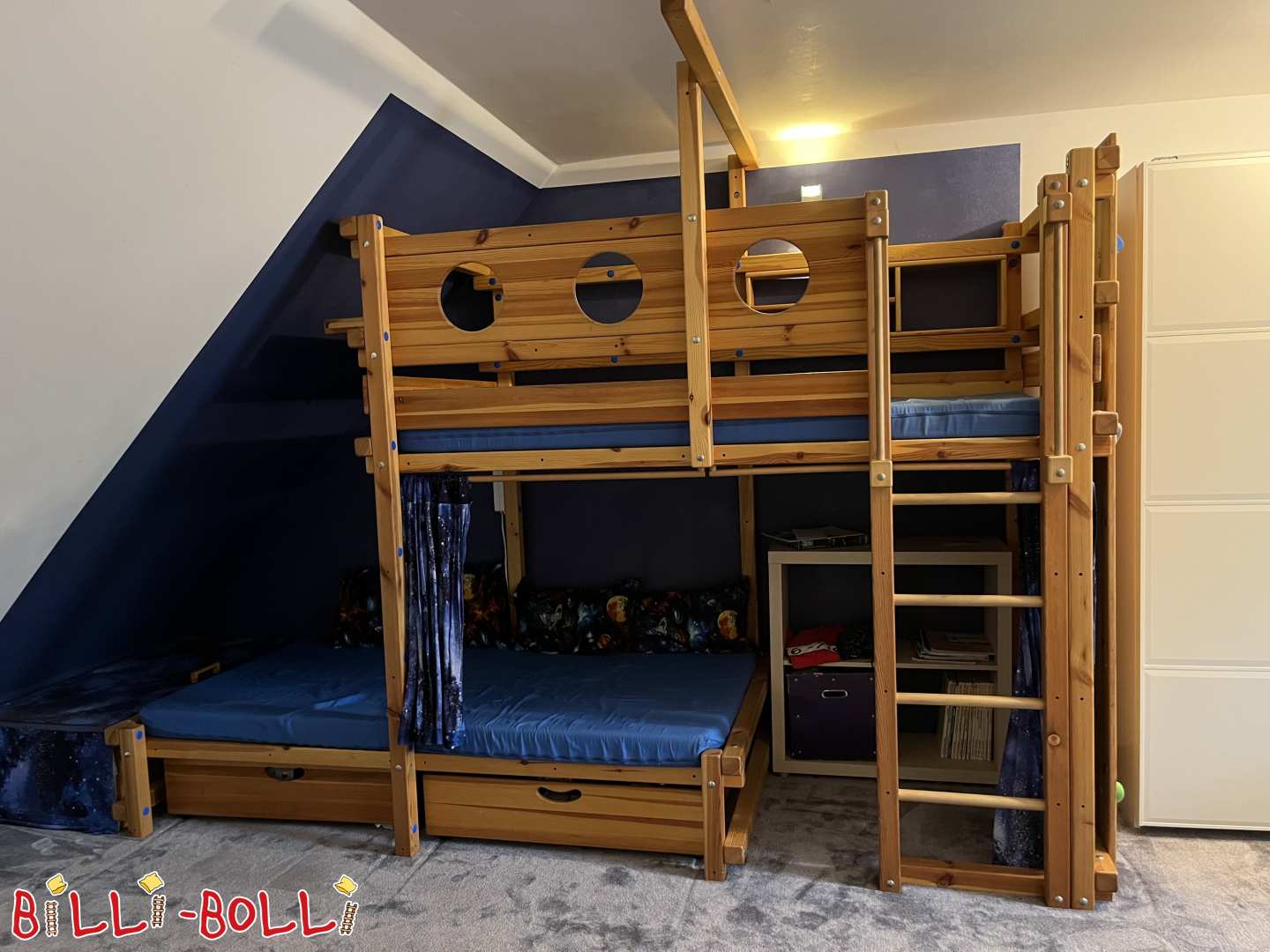 Bunk bed-side-offset plus climbing wall (Category: Bunk Bed Laterally Staggered pre-owned)