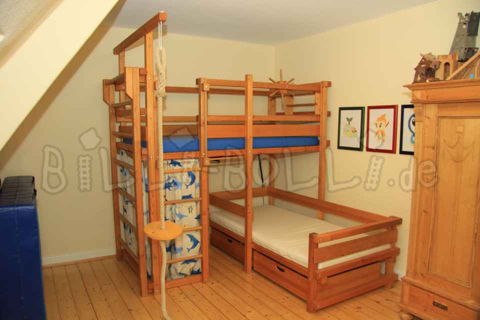 Bunk bed-over-corner, 90 x 200 cm, oiled spruce (Category: second hand loft bed)
