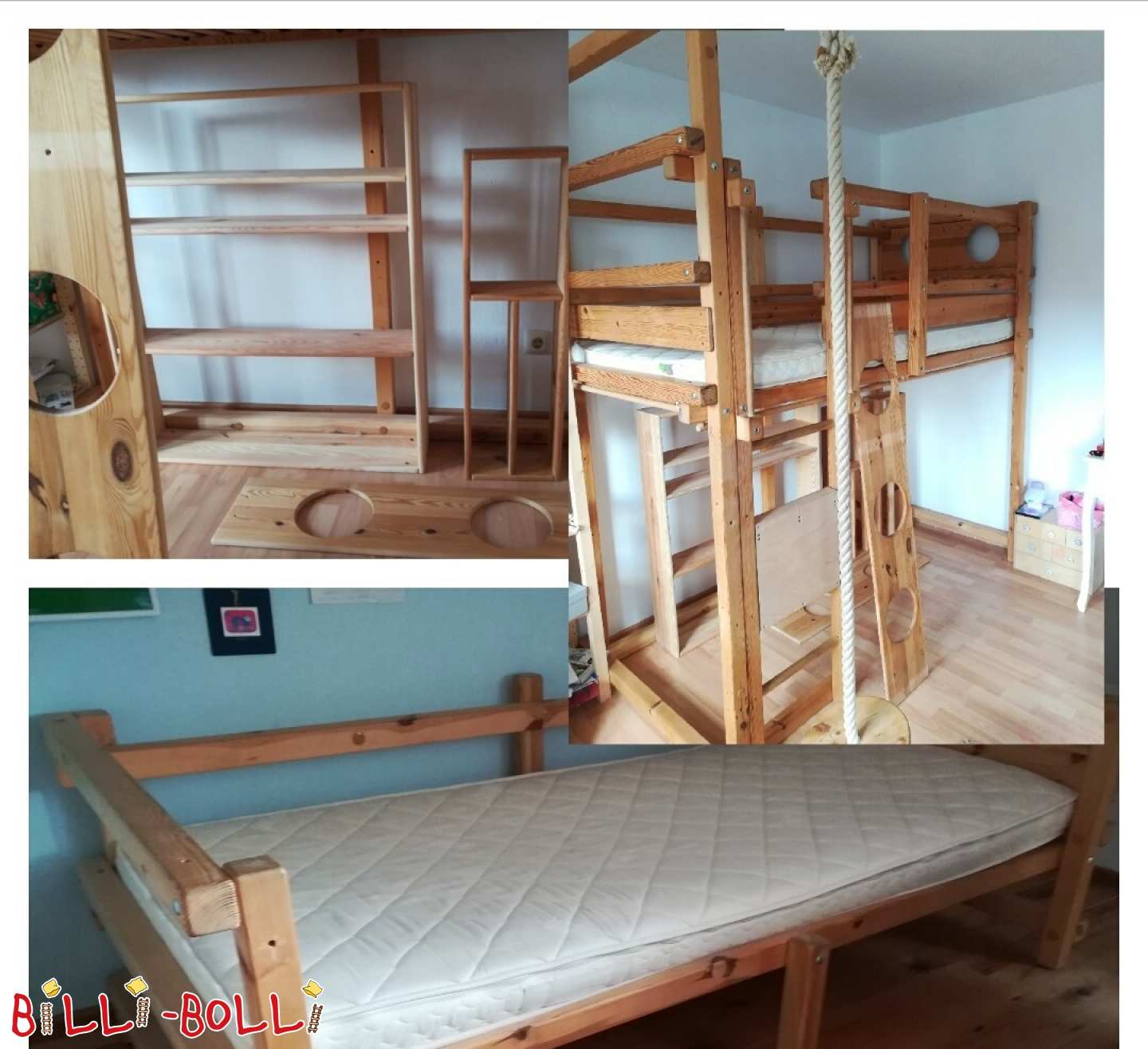 Bunk bed-over-corner in pine untreated including accessories (Category: second hand loft bed)