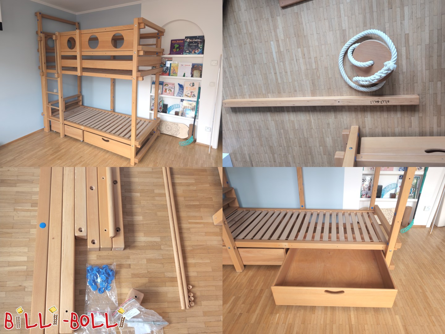 Leaba bhuinc cúinne le luascán, seilfeanna agus boscaí leapa i München (Catagóir: Leaba bhuinc cúinne athláimhe)