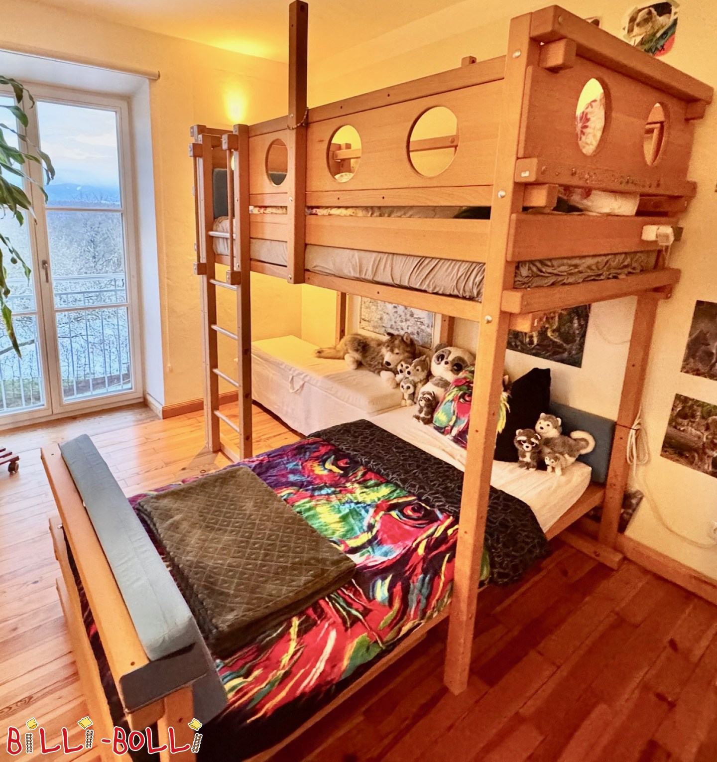 Bunk bed-over-corner or times pirate ship with crane, 2 x 100x200 cm (Category: Corner Bunk Bed pre-owned)