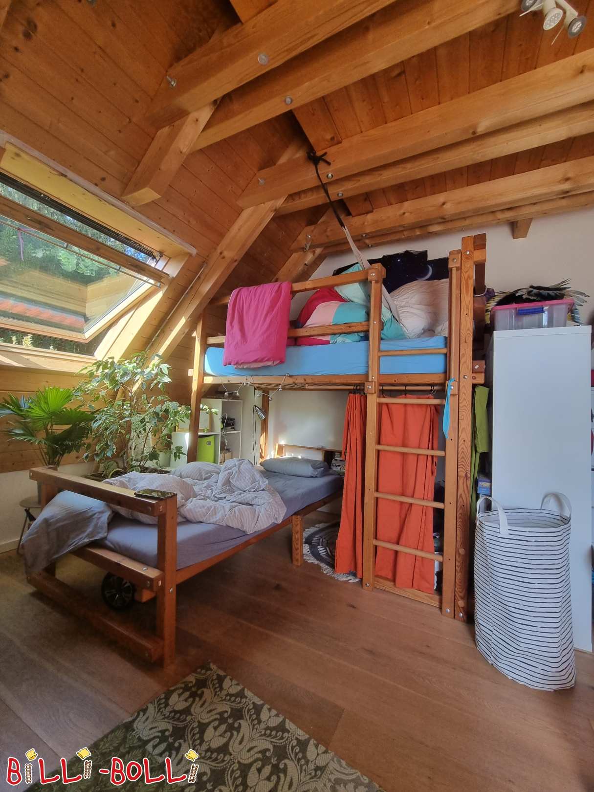 Bunk bed over corner, oiled-waxed pine, 90x200 cm (Category: Corner Bunk Bed pre-owned)