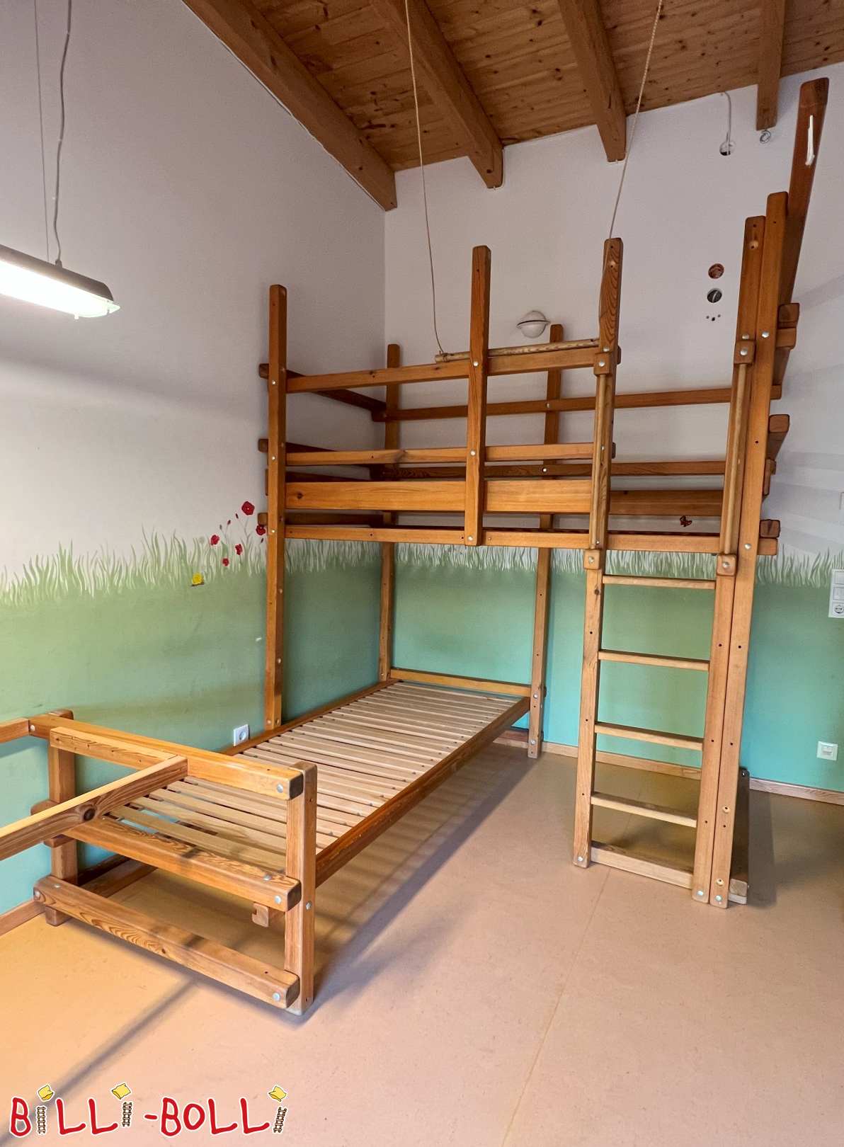 Dviaukštė lova virš kampo, alyvuota, su 2 lovų stalčiais (Kategorija: Dviaukštė lova virš kampo used)