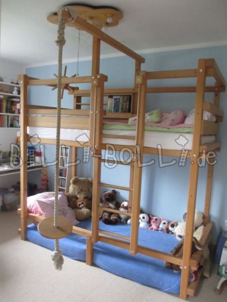 سرير بطابقين وإكسسوارات من خشب الزان المزيت (باب: سرير بطابقين مستعمل)