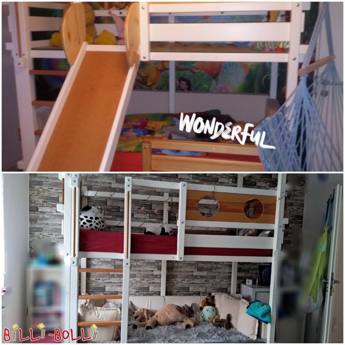 Wäiss Etagenbett mat Rutsch a gemittlechem Loft (Kategorie: gebrauchte Etagenbetten)