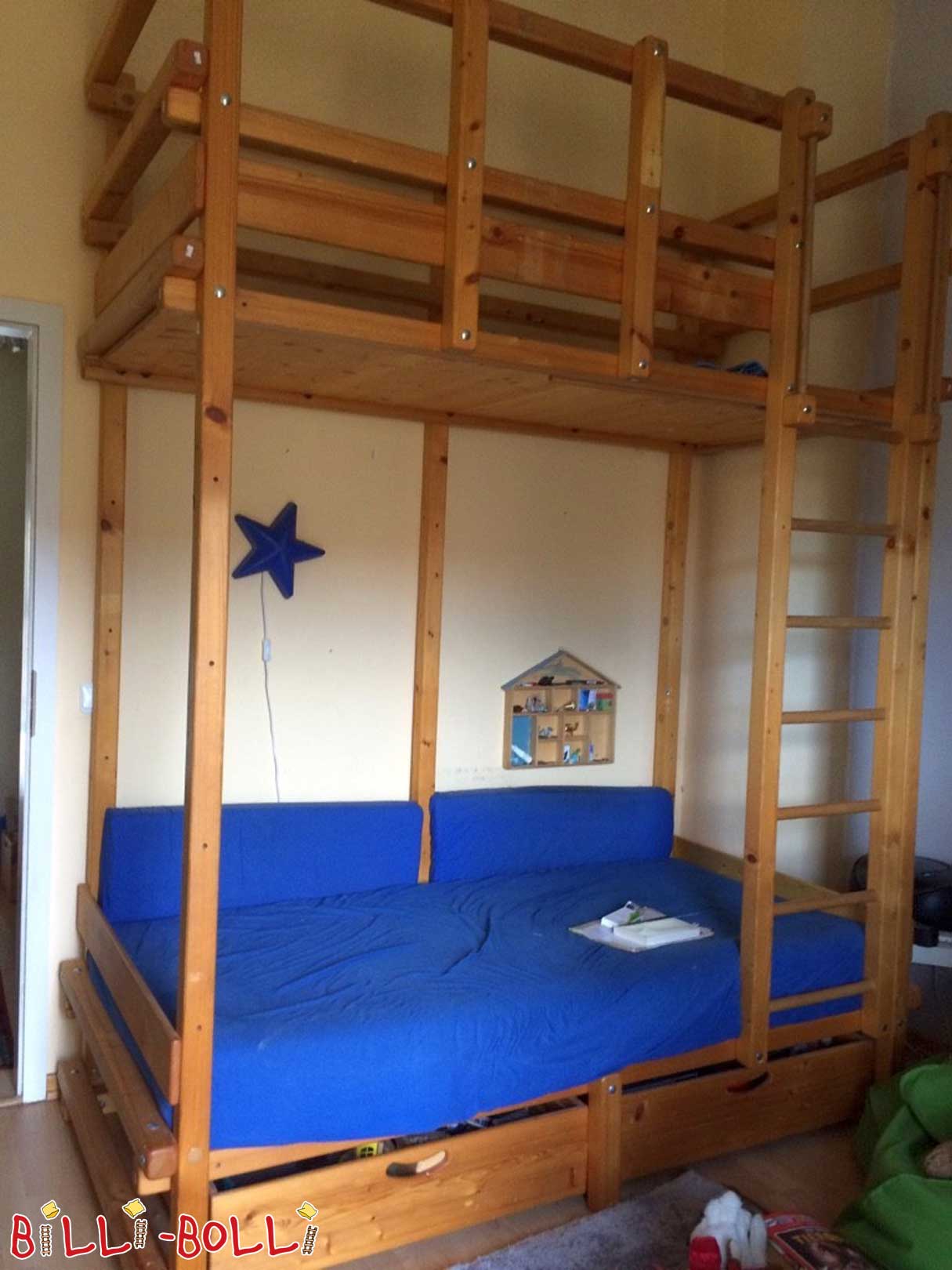 Bunk bed, (skyscraper) 90 x 190 cm, pine oiled (Category: second hand loft bed)