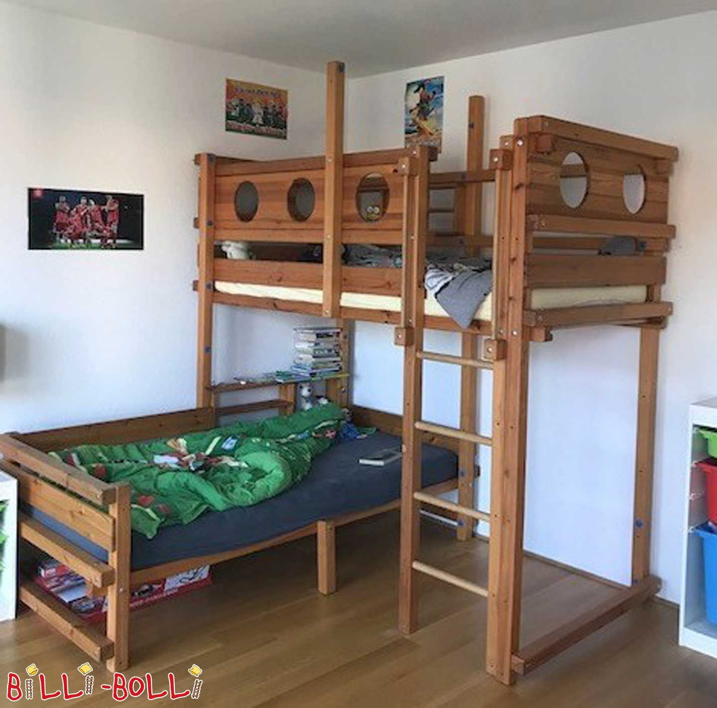 Kasur susun 90 x 200 cm sing diawetake kanthi apik ing pinus sing diolesi minyak (Babagan: Digunakake kasur bunk)