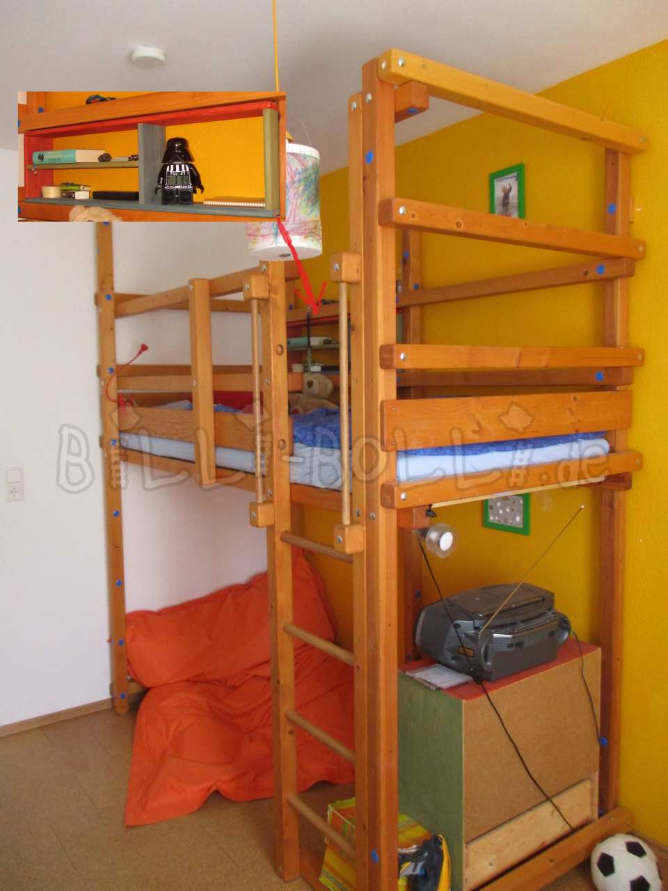 Loft bed (1), honey-coloured oiled spruce (Category: second hand loft bed)