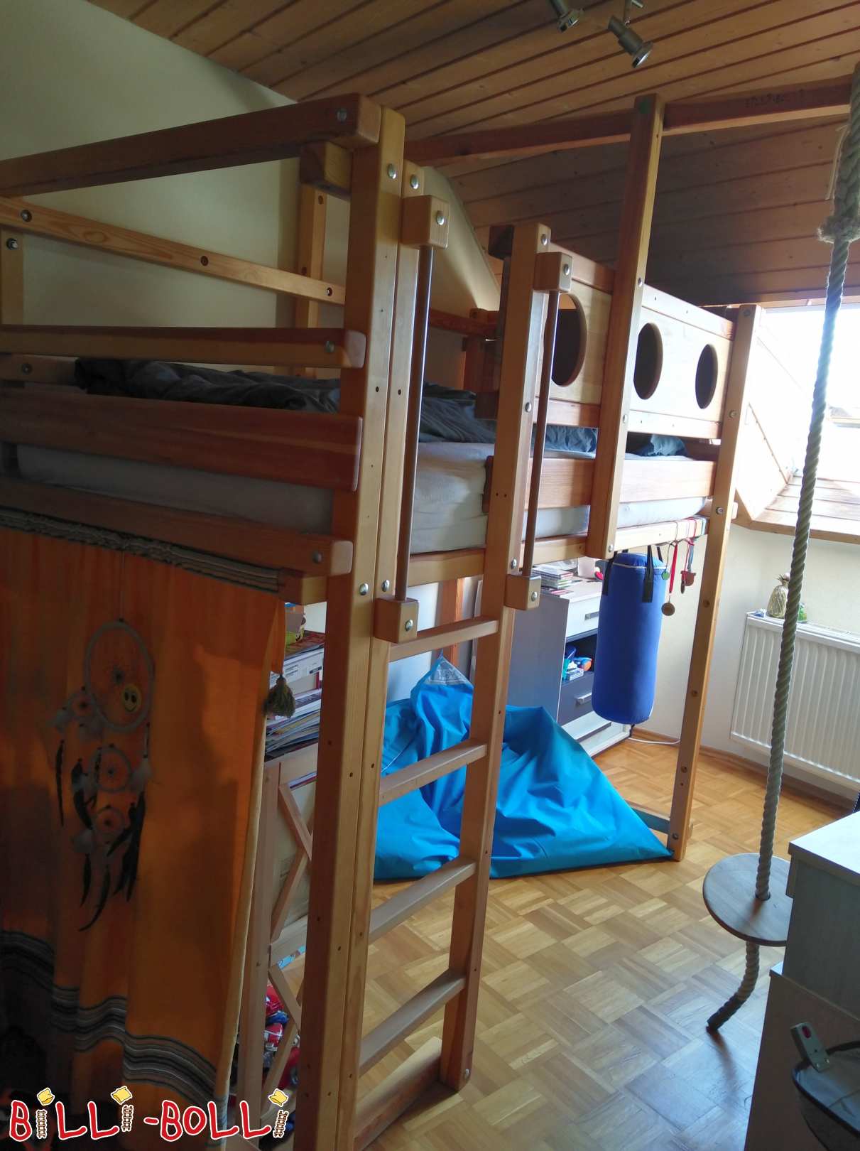 Loft bed 100 x 200 made of pine with portholes in Dillingen on the Danube (Category: second hand loft bed)