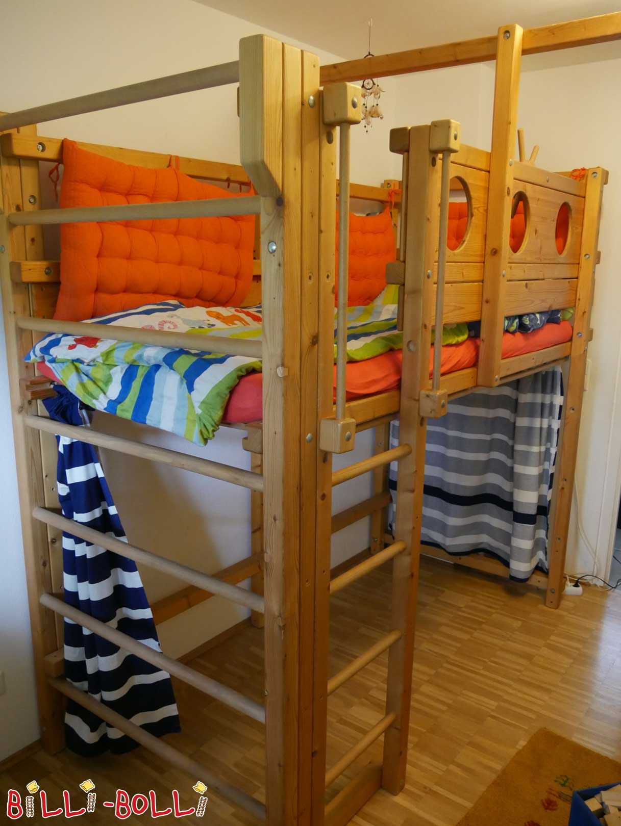 Loft bed 100 x 200 cm, oiled-waxed pine (Category: second hand loft bed)