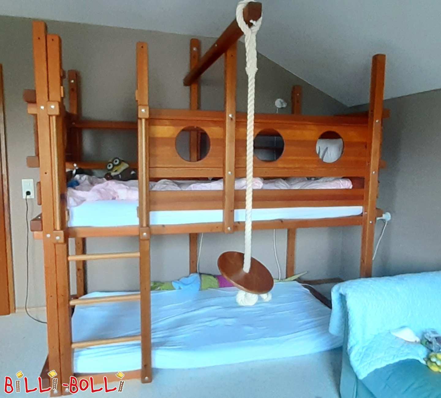 Loft bed 100 x 200cm, pine honey/amber oil treatment (Category: second hand loft bed)