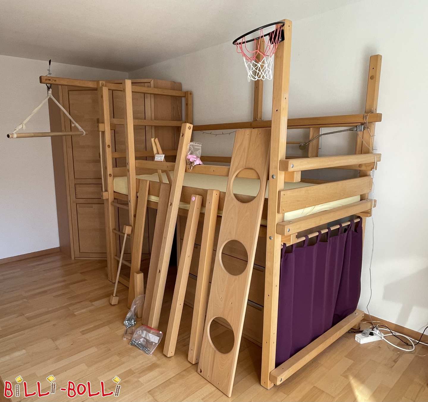 Loft bed 100x200 beech oiled-waxed (Category: Loft Bed Adjustable by Age pre-owned)