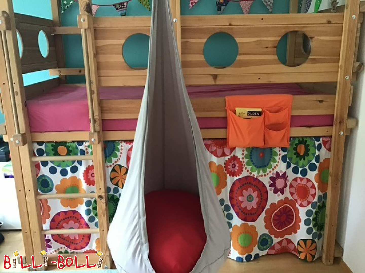 Loft ohea 100x200, tratatu gabeko pinua gortina eta zabuarekin (Kategoria: Loft ohea behar da)