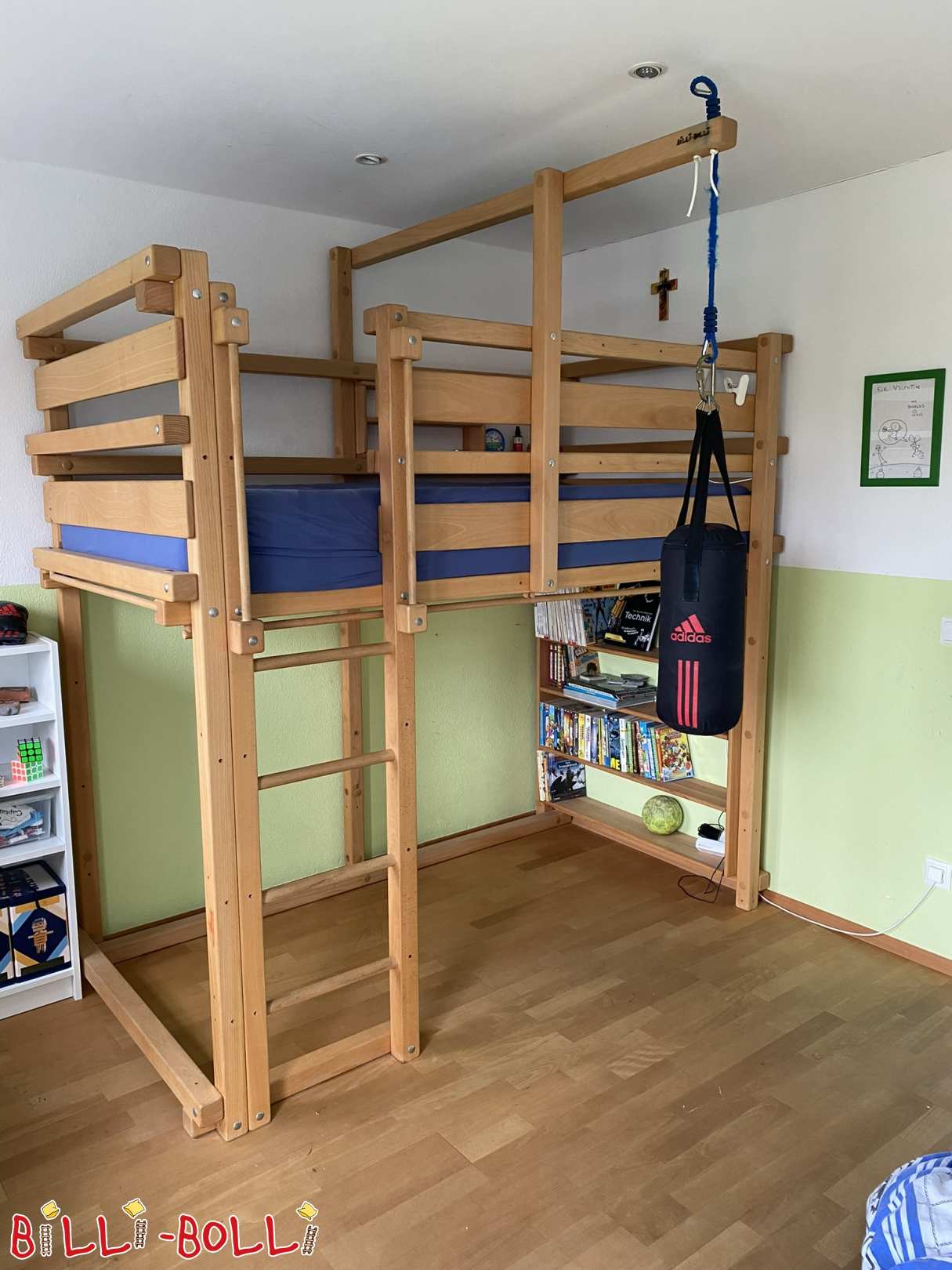 Loft bed 100x200cm beech waxed/oiled (Category: Loft Bed Adjustable by Age pre-owned)