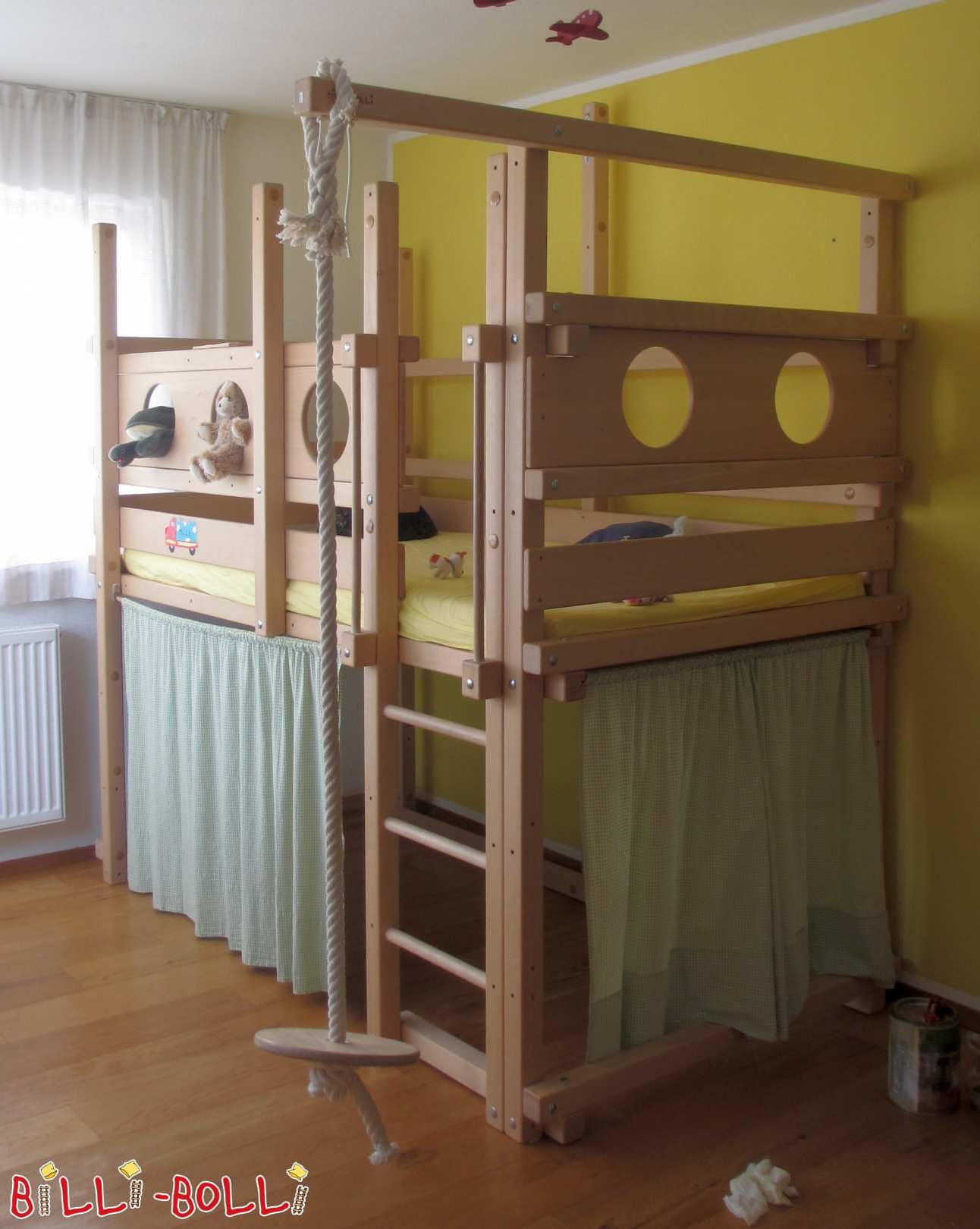 Loft bed 100x200cm beech untreated (Category: second hand loft bed)