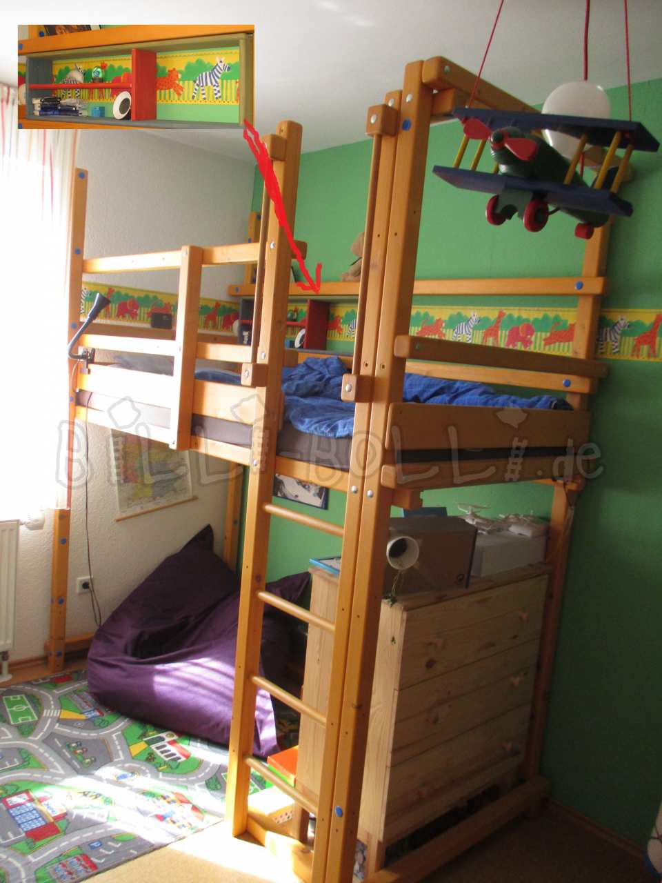 سرير مرتفع (2), شجرة تنوب مزيتة بلون العسل، 90 × 200 سم (باب: سرير علوي مستعمل)
