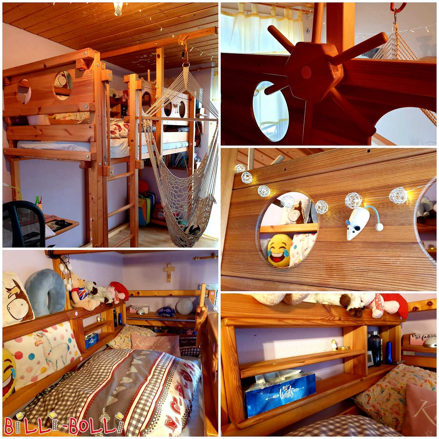 Loft yatak 90x200 cm, çam yağ balmumu tedavisi ile işlenmemiş (Kategori: Çocukla birlikte büyüyen çatı katı yatağı kullanılmış)